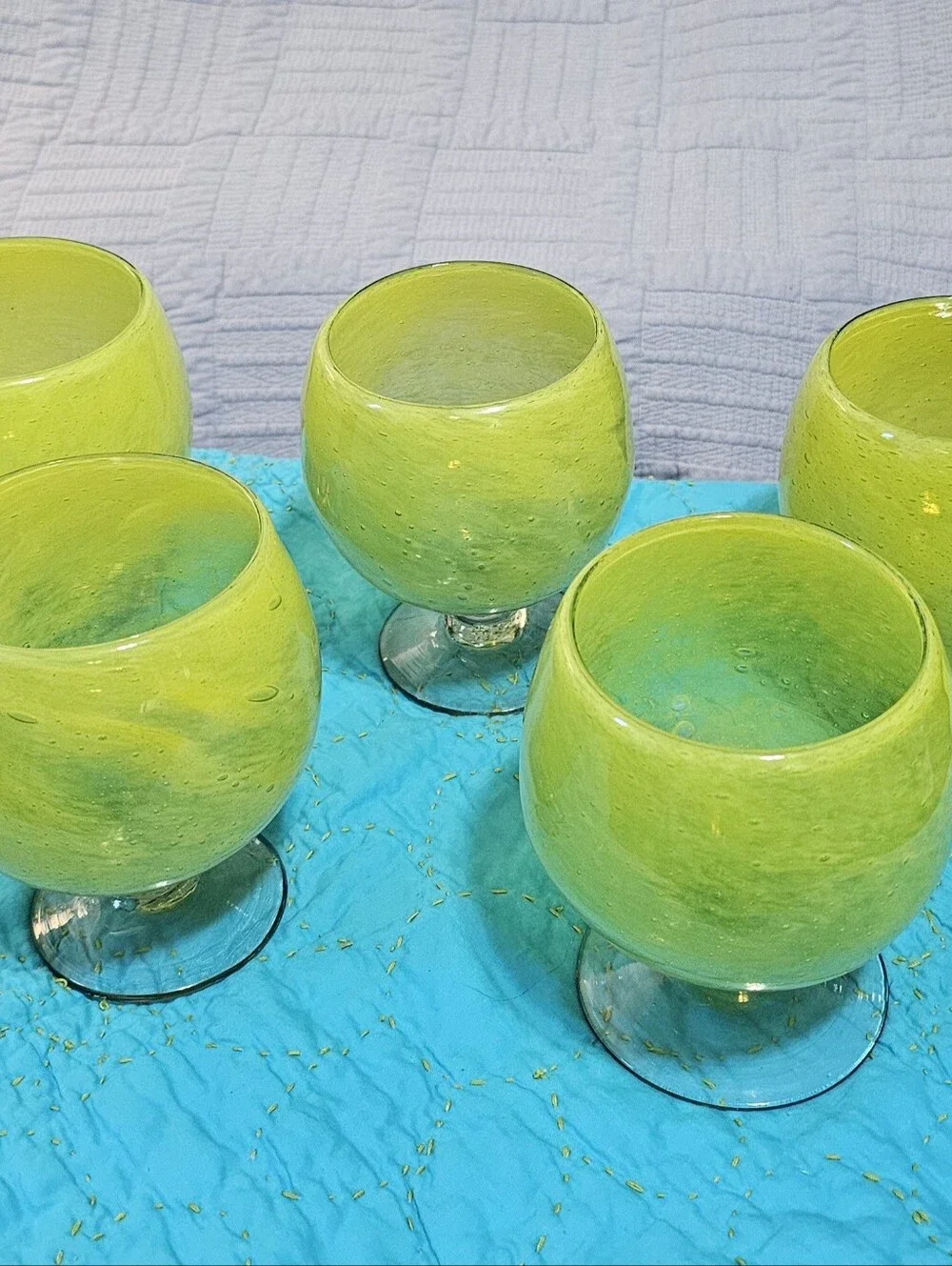 Crate & Barrel Handblown Glass Goblets, Lime Green, Quality Made Five(5) Glasses